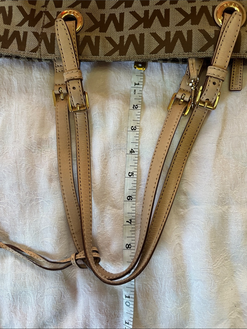 Michael Kors Tan and Brown MK Logo Tote with Gold Hardware - Picture 13 of 14